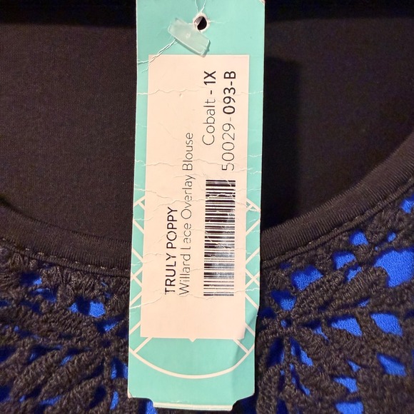 Truly Poppy Willard Lace Overlay Blouse Cobalt Blue Black Womens 1X Stitch Fix - Picture 4 of 11